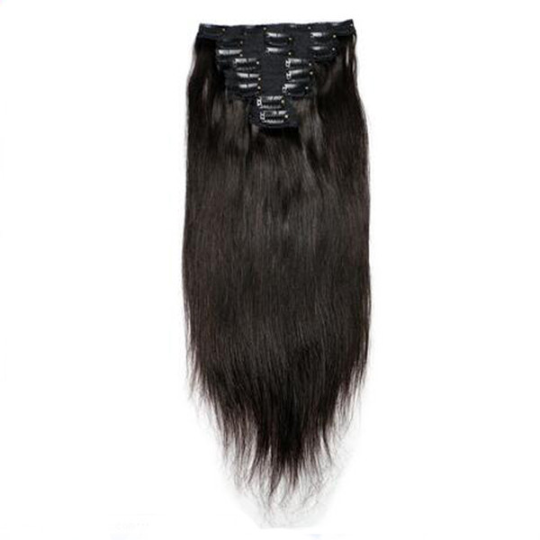 Clips In 100% Human Hair Extensions Full Head Set Straight Natural Hair 100g Clip in Human Hair Extensions 7PCS Set