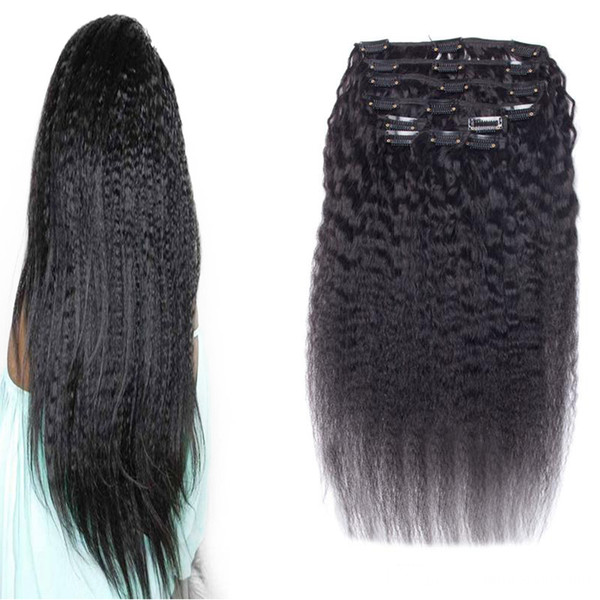 natural kinky coarse clip ins Natural Black yaki clip in hair extensions 120g 7pcs coarse yaki clip ins