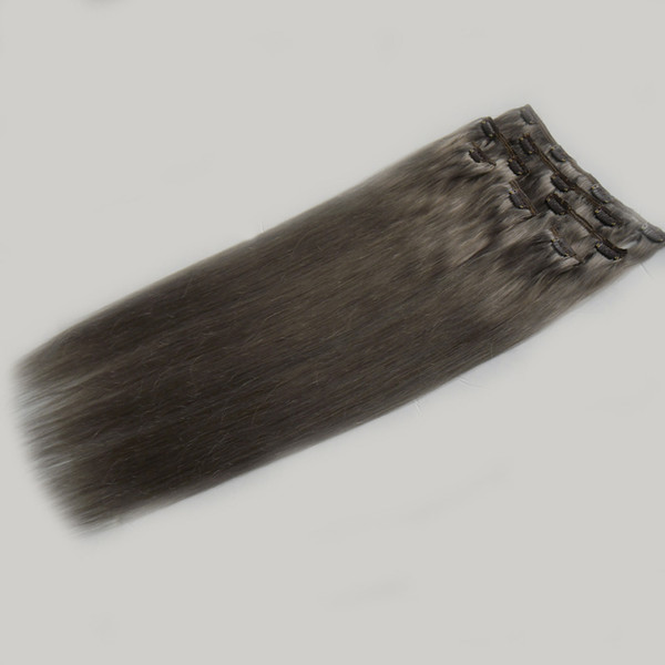 Clip In Human Hair Extension 8 Pcs/Set grey virgin hair 100g/Set clip in grey hair weave