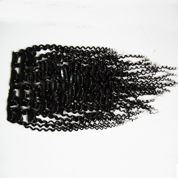 Kinky Curly Clip in Human Hair Extensions Natural Black 10