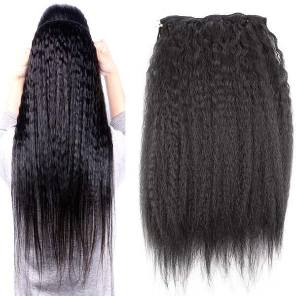 Yaki Clip in Extensions Brazilian virgin kinky straight hair clip in human hair extensions 100g 7pcs kinky straight clip in extensions