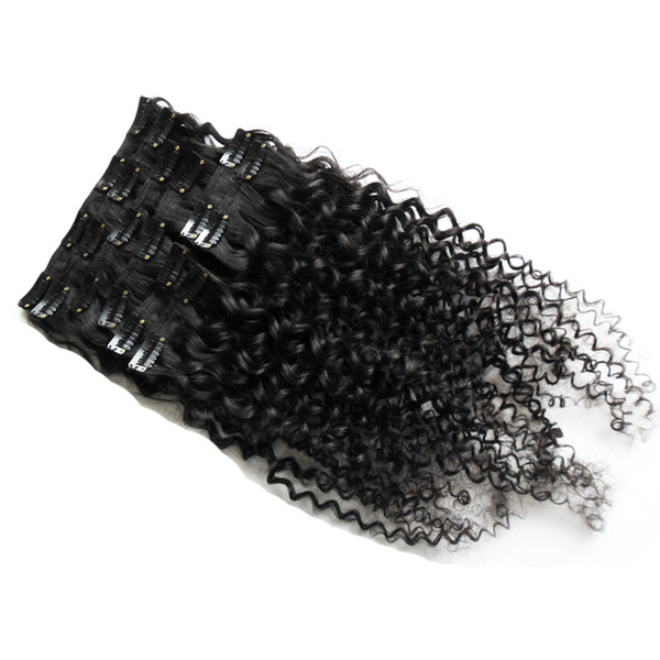 Virgin thick clip in hair extension 100g 120g 8pcs Natural Black afro kinky curly clip