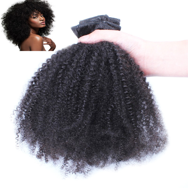 Afro Curly Clip In Human Hair Extensions 100g 120g 7pcs Natural Black Color curly clip in extensions