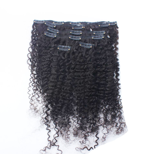 Hair extension clips for african american hair 100g Natural Color Afro kinky clip ins 8pcs human hair clip in extensions for black women