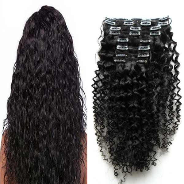 Afro kinky clip ins 8pcs YUNTIAN kinky curly clip ins for black hair100g clip in human hair extensions for black women