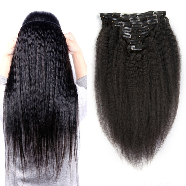 10 Pcs/Lot Malaysian Kinky Straight Human Hair Clip In Hair Extensions Natural Black 120g