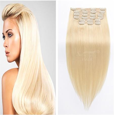 Blonde Clip in Human Hair Extensions 24 inch Remy #613 Color Soft and Thick Straight Malaysian Extensions Clip in Human Hair