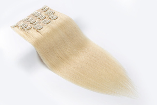 Blonde Clip in Hair Extensions Human Natural Hair Clips in Extensions Silky Straight 24 inch Virgin Remy Real Hair Extensions