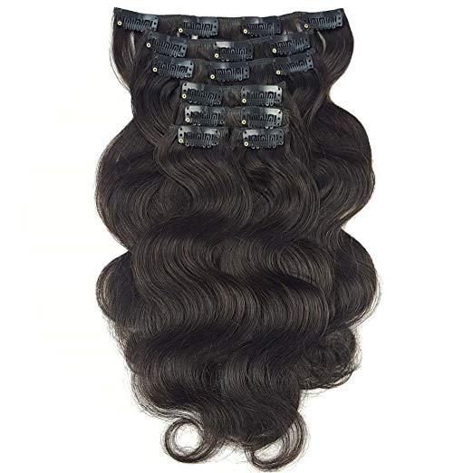 Natural black Human Hair Clip in Extensions Wavy Silky Soft Full Head Wavy Clip in Human Hair Extensions