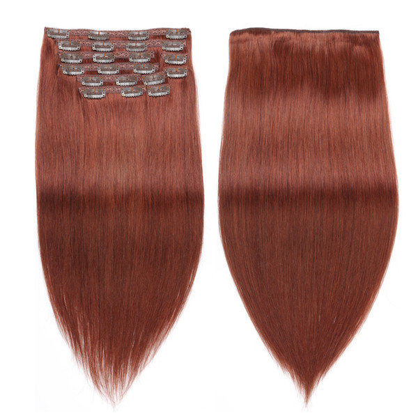 Clip in Hair Extensions Dark Auburn Virgin Human Natural Straight Clip In Hair Extensions With 22inch Clip on Hair Exrtensions