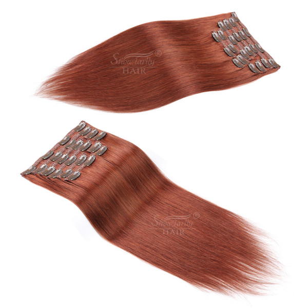 Hair Extensions Clip in Human Hair Vibrant Red Brown European Virgin Full Head Clip in Hair Extension