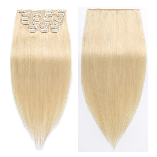 blonde 110g-220g Clip In Hair Extension Double Drawn Full Head 100% Brazilian Virgin Remy Clip in Human Hair extension