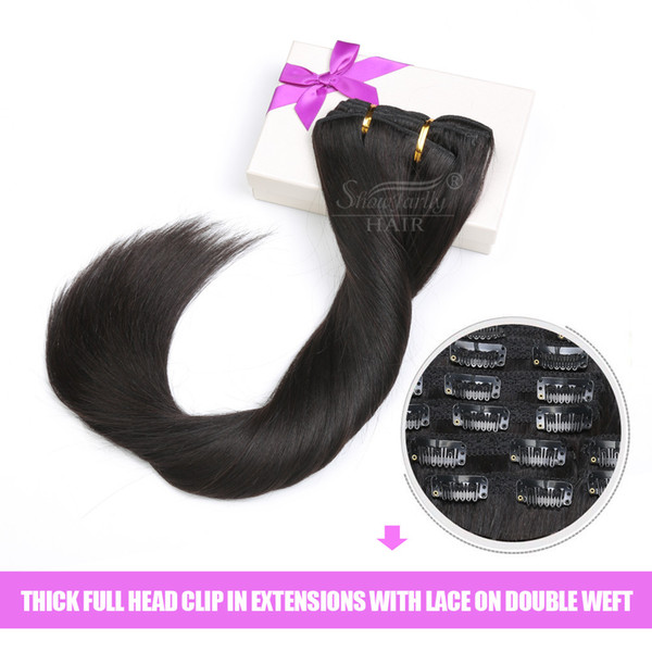 Mongolian Cheap Clip in Human Hair Extensions 10pcs/set Natural Color #1b Remy clip in hair extensions