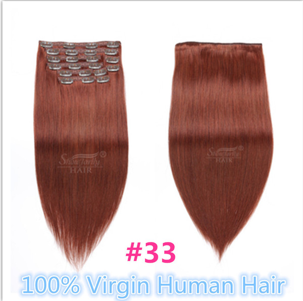 Clip in Hair Extensions 10A Peruvian Human Hair #33 Color Virgin Remy Clip in Human Hair Extensions