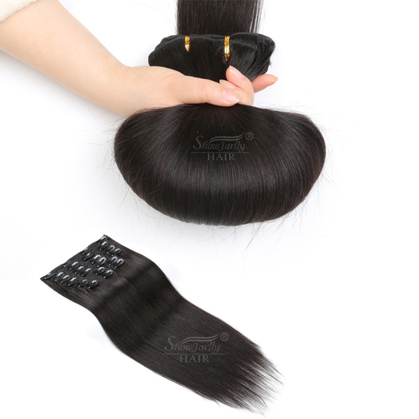 220g Remy Cheap Double Drawn clip in hair extensions 100% Human Hair cuticle aligned Clip In Hair Extension natural color 1B