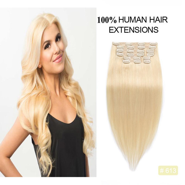 Brown Blonde Human Hair Clip in Extensions 100 Remy Brazilian Virgin hair Top Rated Seamless Hair Extensions Clip in 10pieces/set Full Head