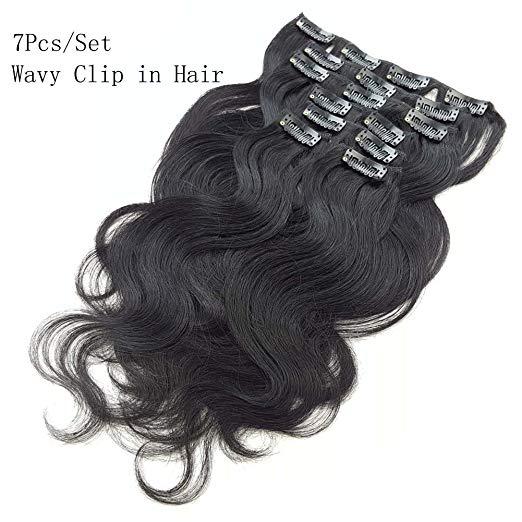 #1 100% Human Hair Clip in Extensions No Tangle No Sheds Brazilian Remy Full Head Wavy Clip in Human Hair Extensions