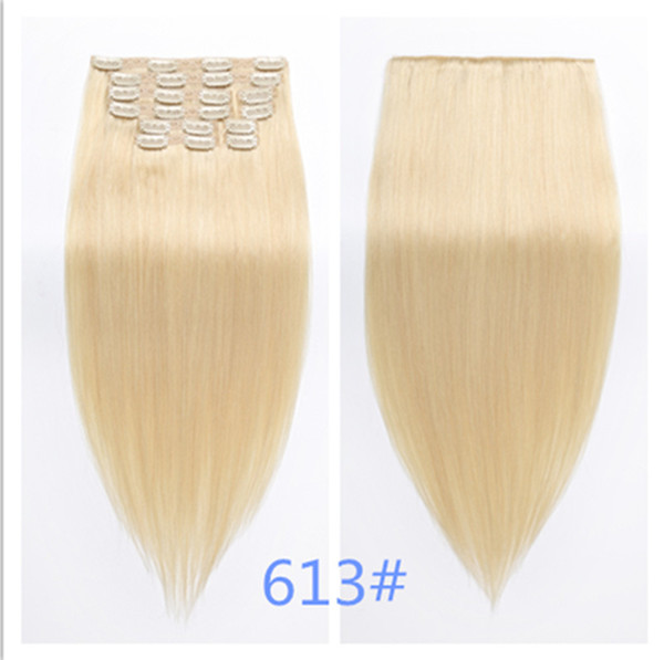 blonde clip in hair extensions silky straight 24ich 220g/set virgin remy human real hair extensions Best Quality