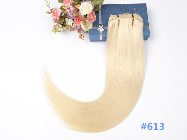 Blonde Clip in Hair Extensions 10pcs Set Straight 180g 20inch 100% Human Hair Clip in Hair Extensions for White Women