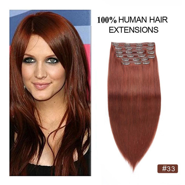 Copper Auburn Clip Hair Extensions Human Hair Clip on Extensions Remy Thick Full Ends Auburn Red Hair Extensions Clip Ins