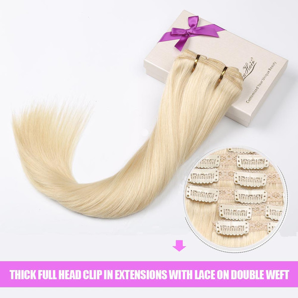 Clip on Hair Extensions hHman Hair Blond Remy Real Vigin Hair Silky Straight Clip in Extensions Full Head Seamless Clip ons