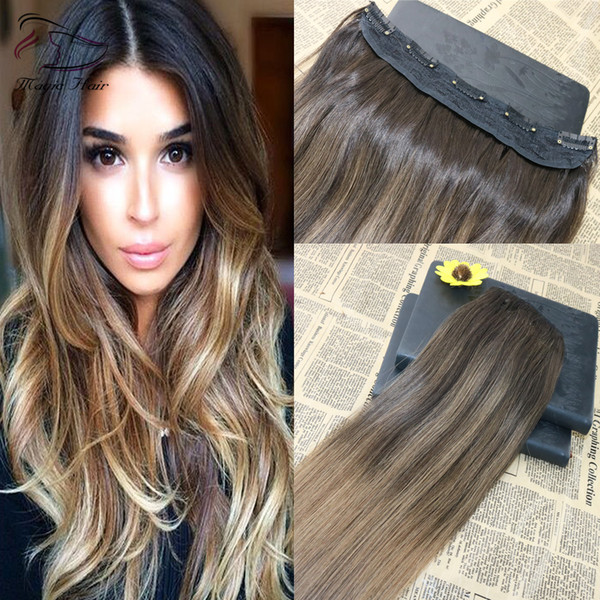 Ombre Balayage Color #2 Fading to Color #8 One Piece Clip In Human Hair Extensions 5Clips With Lace Virgin Human Hair