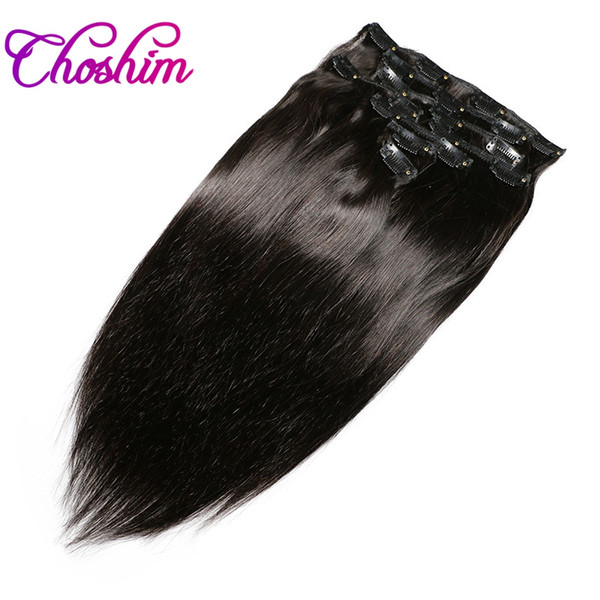 Straight Hair Clip in Human Hair Extensions Natural Color Remy Hair Clip-Ins Full Head 8Pcs/Set 120Gram by KL