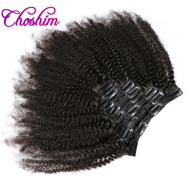 Mongolian Afro Kinky Curly Clip in Human Hair Extensions Natural Color Remy Hair Clip Ins 8Pcs/Set by KL Hair