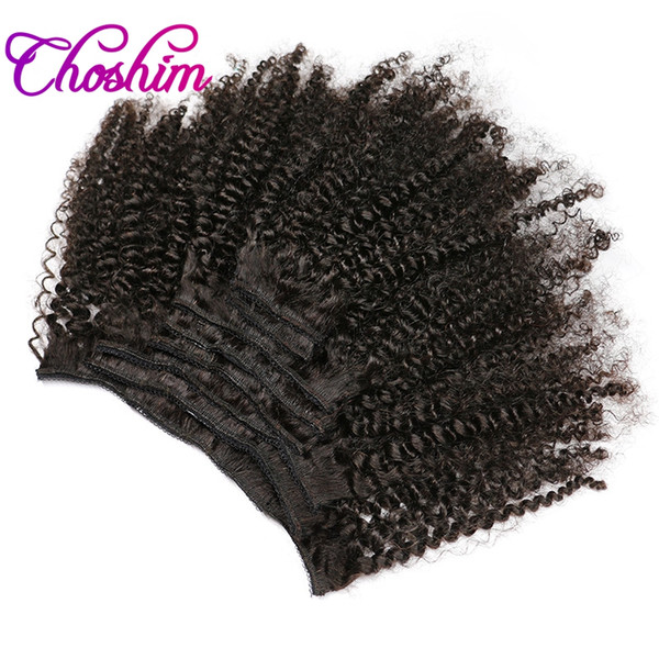 KL Hair 4B 4C Afro Kinky Curly Clip in Human Hair Extensions Natural Black Full Head Brazilian Remy Hair Clip ins 