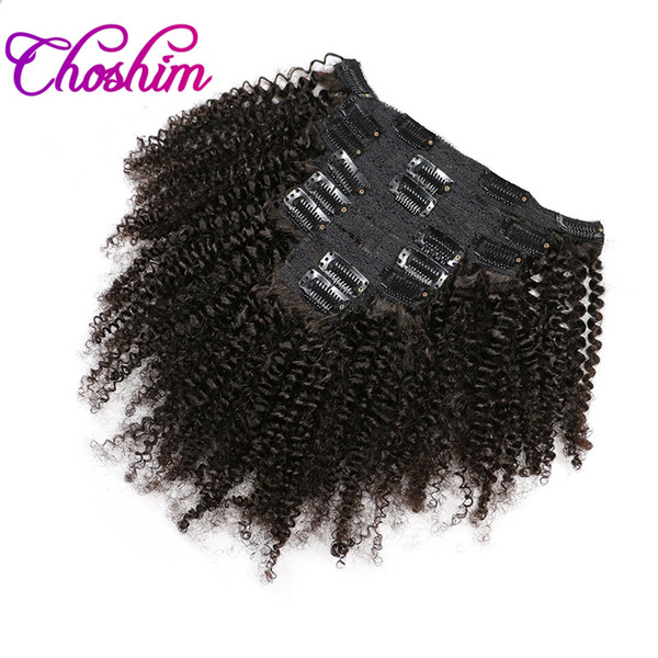 Mongolian Afro Kinky Curly Clip in Human Hair Extensions Natural Color Remy Hair Clip Ins 8Pcs/Set by KL Hair