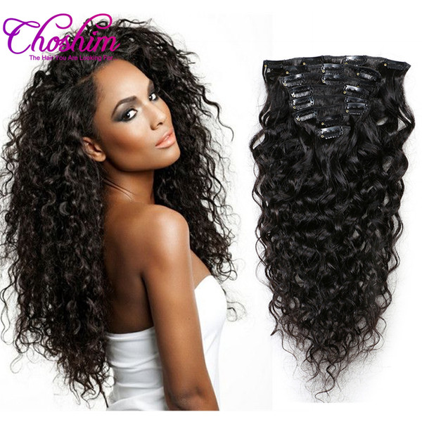 Choshim Natural Wave Non-Remy 100% Human Hair Color Natural Black Clip In Hair Extensions 120G Clips In For Black Woman