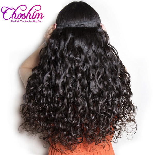 Choshim Water Wave Clip in Human Hair Extensions Natural Color Remy Hair Clip-In Full Head 8Pcs/Set by Choshim Hair