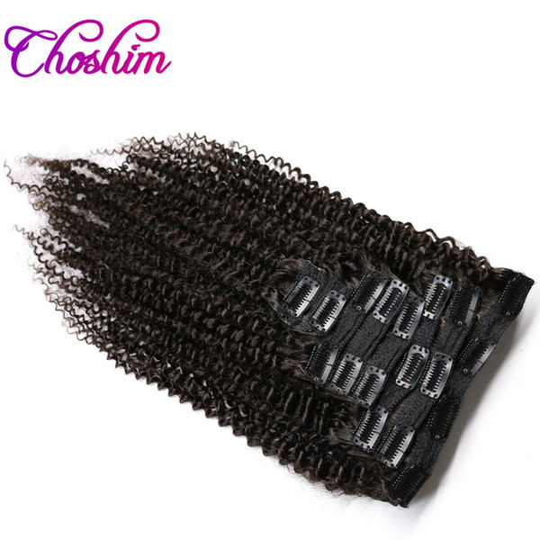 Choshim KL Hair Brazilian Kinky Curly Virgin Hair Clip in Human Hair Extensions Natural Color Clip-ins Full Head 8Pcs/Set 