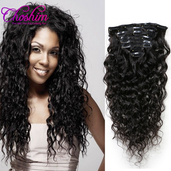 Choshim Brazilian Water Wave Hair Clip in Human Hair Extensions Natural Color Remy Hair Clip-ins 120G 8Pcs/Set 