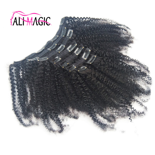 Full Head 120g 8pcs/set Afro Kinky Curly Clip In Human Hair Extensions Peruvian unprocessed virgin hair clip on hair Natural black Blonde