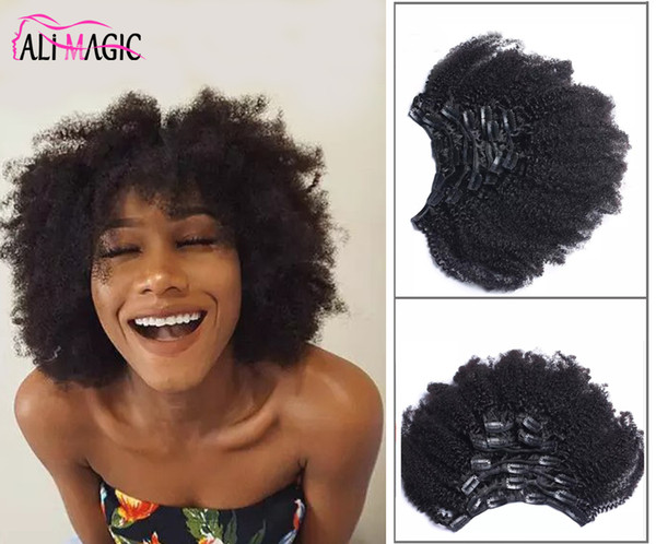 Ali Magic 4B 4C Kinky Clip Curly Hair Extension Honey Queen Nautral Color Clip-in Full Head 7 Pcs Remy Hair 100G 120G