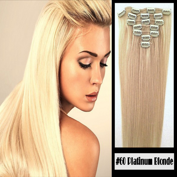 Clip In 100% Remy Human Hair Extensions #60 Platinum Blonde 8