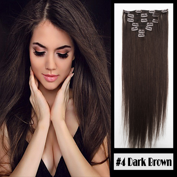 Full Head Blond Black #4 Dark Brown Clip in Human Hair Extensions Silky Straight 100g Brazilian Malaysian Indian Remy Hair 10