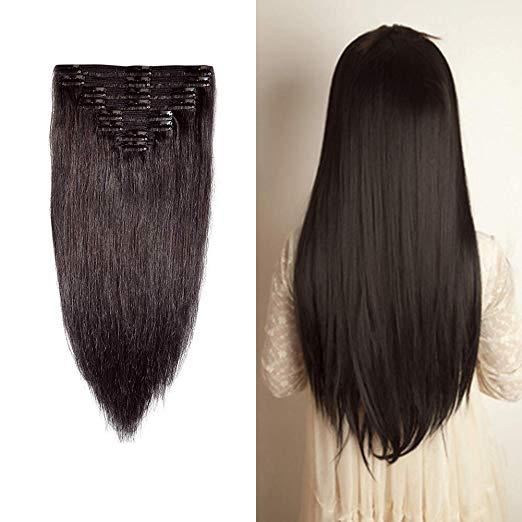 Double Weft 100% Remy Human Hair Clip in Extensions 10''-22'' Grade 7A Quality Full Head Soft Silky Straight 7pcs 17clips 1b