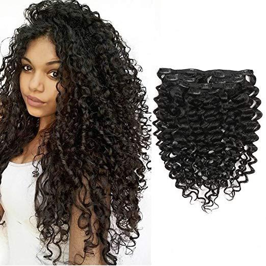 Real Hair 100% Mongolian Virgin Human Hair 3B 3C Kinky Curly Clip In Clip On Hair Extenstion(3B-3C, 14