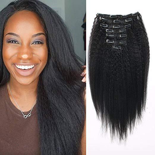 Clip In coarse yaki african Hair Extensions Virgin Remy Human Hair 7pcs 100g kinky straight for Thin Hair Natural Black