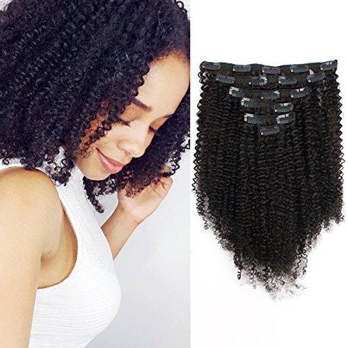 Big Thick Real Remy Human 3C 4A Double Weft Afro Curly Clip In Hair Extensions for African American Black Women, 120g 16inch 1b