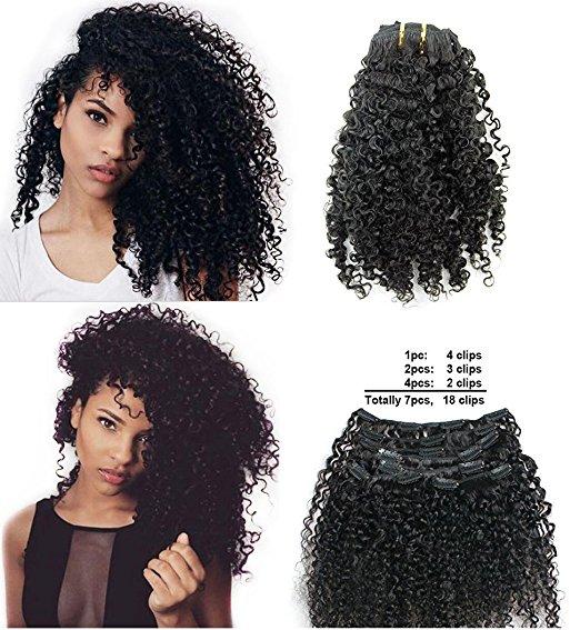 Brazilian Remy Virgin Hair Kinky Curly 3B 3C Natural Color African American Clip In Hair Extensions 120Gram 7Pcs/Set(16