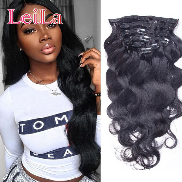 Full Head Clip In Human Hair Extensions Natural Black Hair Clip In 100-140/g Peruvian Body Wave Hair Clip in Extensions