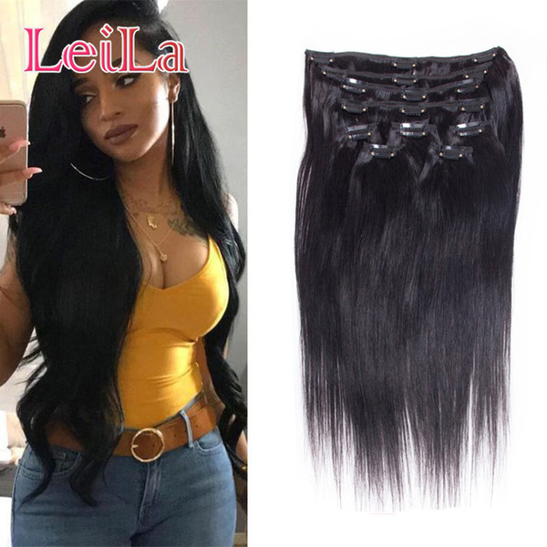 Brazilian Straight Hair Clip In Hair Extensions 70-120g Unprocessed Human Hair Weaves 7 Pieces/set Full Head