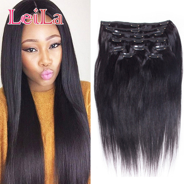 Malaysian Straight Hair Clip In Hair Extensions Unprocessed Human Hair Weaves 7 Pieces/set Full Head 70-120g