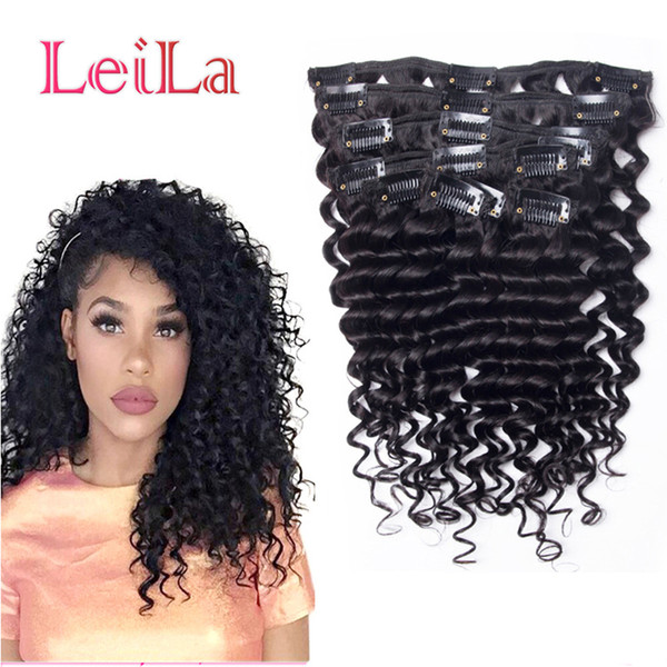 Virgin Hair Clip In Hair Extensions Deep Wave Curly Malaysian 70-120g Full Head 7 Pieces One Set Hair Weft