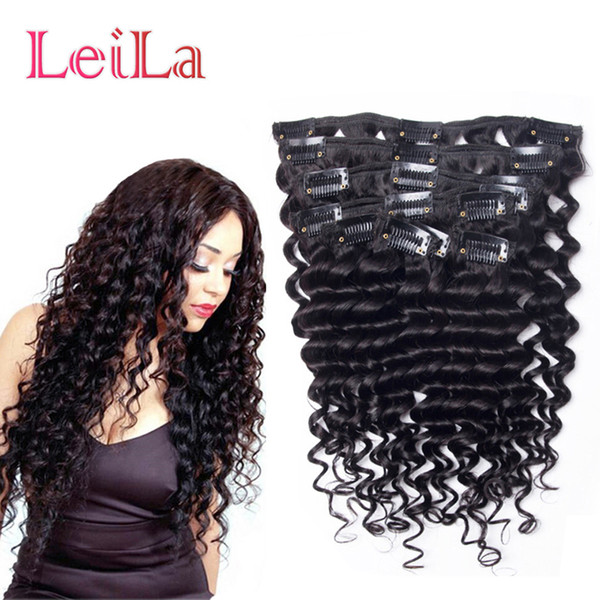 Virgin Hair Clip In Hair Extensions Deep Wave Curly 70-120g Indian Full Head 7 Pieces One Set Hair Weft Hot Sell