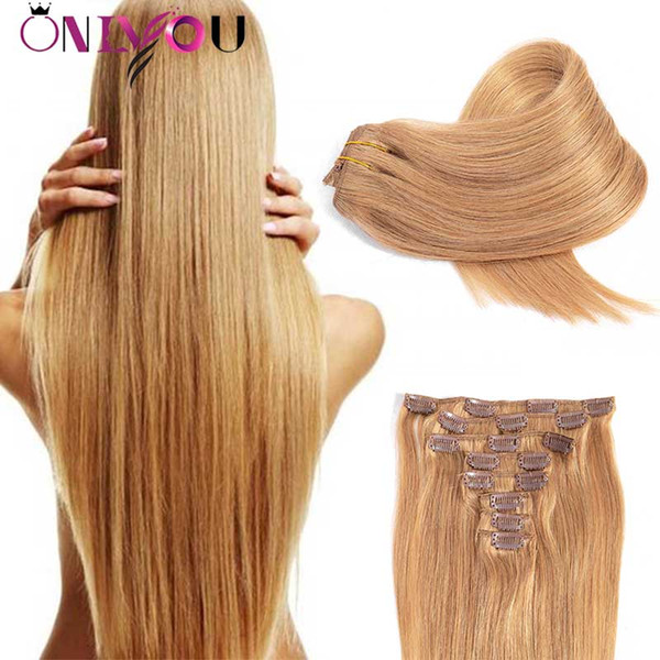 Onlyouhair® 8pcs Full Head Straight Clip In Human Hair Extensions 100-120g Unprocessed Brazilian Peruvian Indian Virgin Human Hair Clip 27