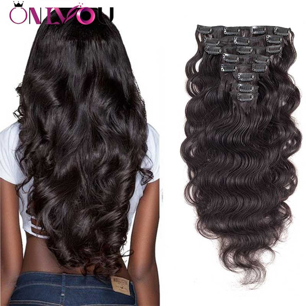 Peruvian Virgin Body Wave Nature Black Clip in Human Hair Extensions 8pcs Full Head Unprocessed Straight Human Hair Clip ins Extensions 1B